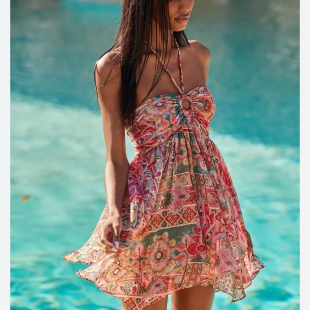 Misa Los Angeles Pink Orange Halter Mini Dress